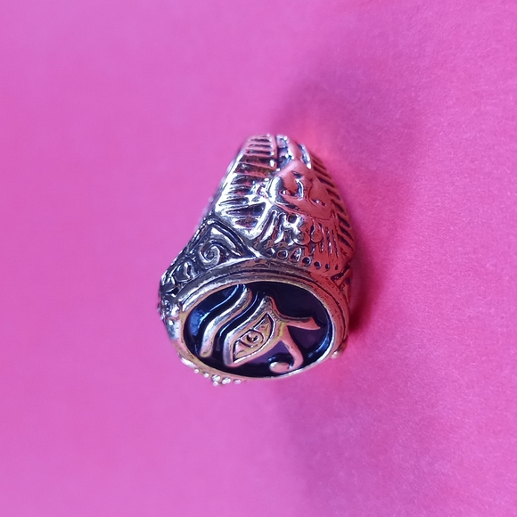 Gold Plated Egyptian Pharaoh Heavy Metal Skull Gothic Biker Punk Ring - Picture 4 of 4